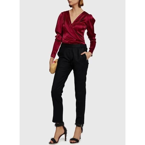 Nili Lotan Chelsea Virgin Wool Slit Straight Leg Cropped Refined Trousers Size 4 - Picture 1 of 10